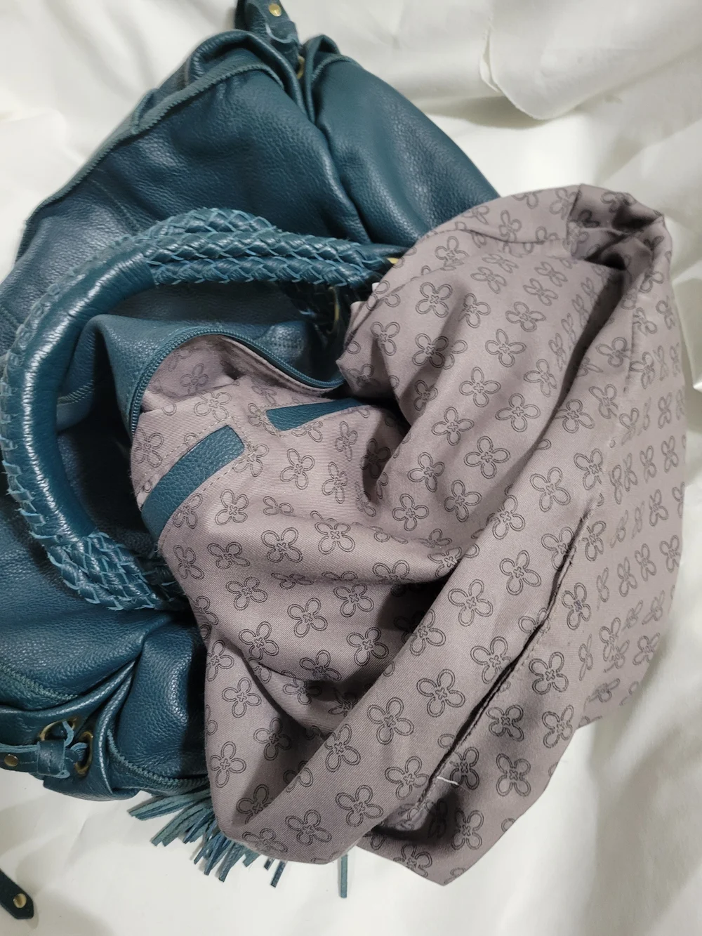 B. Collective Braided Handle Leather Hobo Bag - Teal Blue